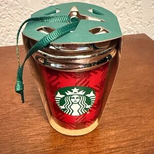 2016 Starbucks Christmas Ceramic Cup Holiday Ornament Buffalo Plaid Metallic Lid